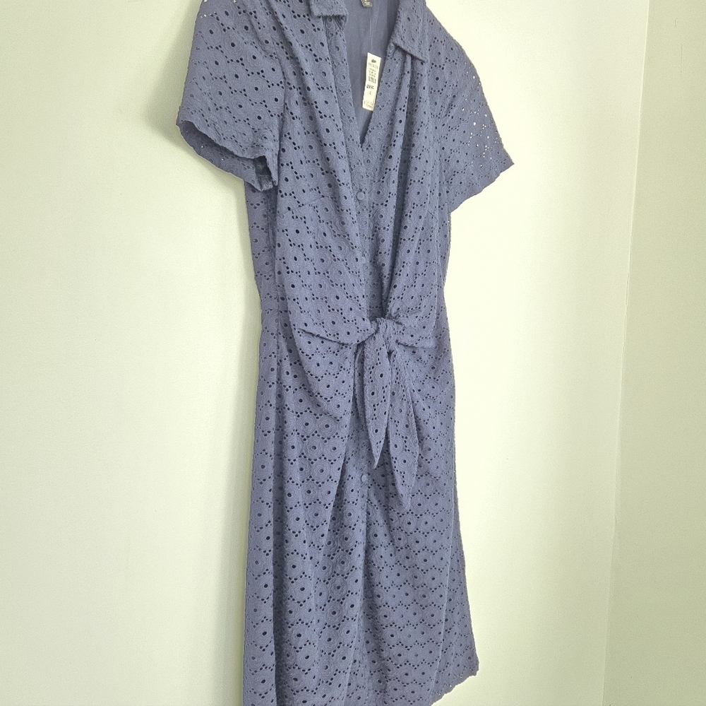 Talbots Blue Short Sleeve Eyelet Tie-Front Dress Size 6 NWT - Picture 5 of 12